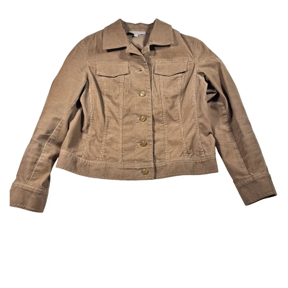 Talbots Womens Petite Corduroy Trucker Jacket Beige Brown‎ 6P Classic casual
